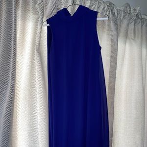 Blue sleeveless dress with cape back